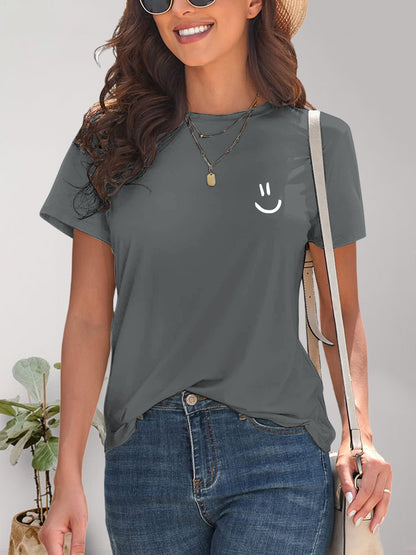 Smile Graphic Round Neck Short Sleeve T-Shirt