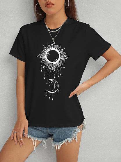 Sun & Moon Graphic Round Neck T-Shirt