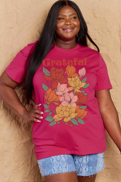 Simply Love Full Size GRATEFUL Flower Graphic Cotton T-Shirt