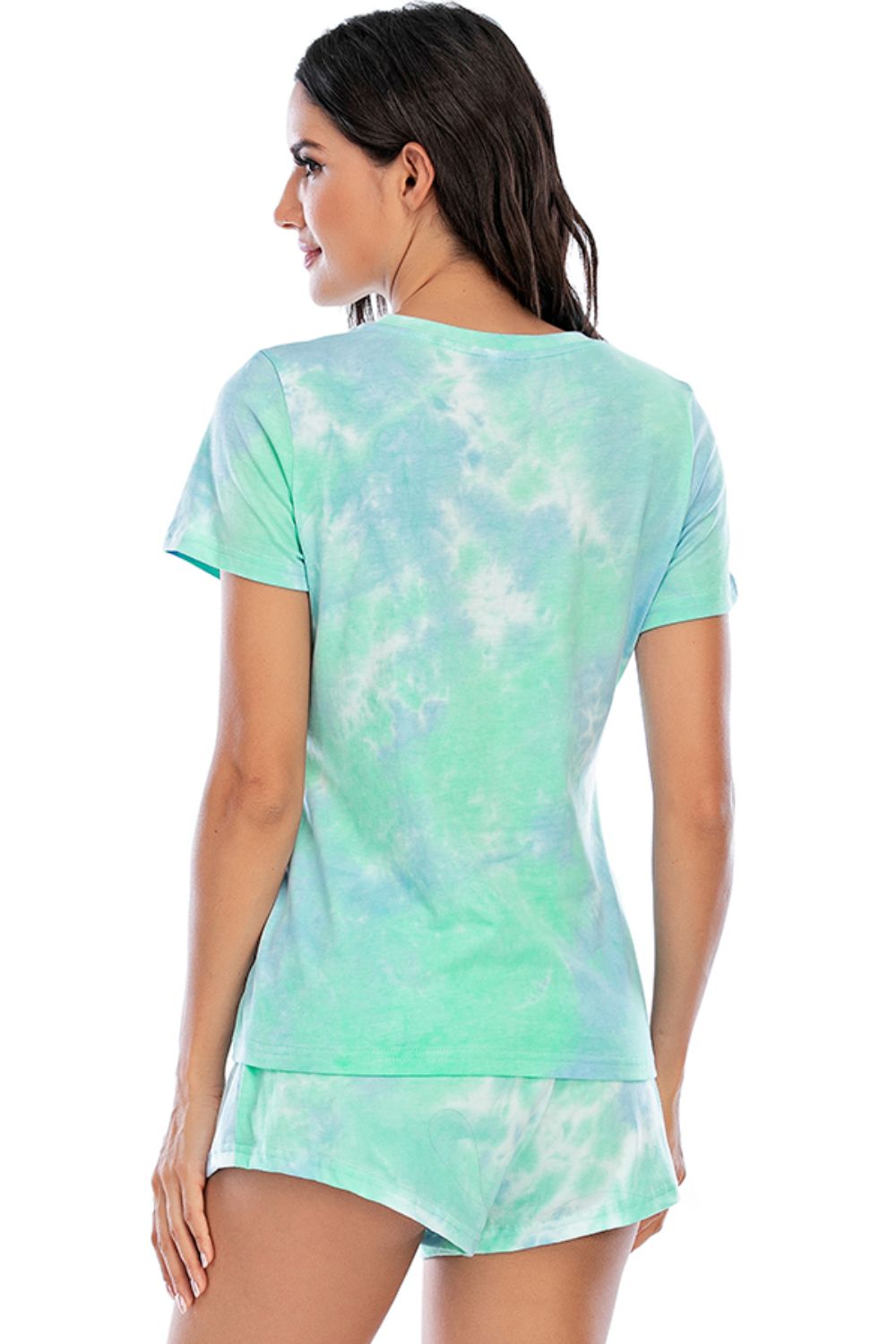 Tie-Dye Round Neck Short Sleeve Top and Shorts Lounge Set