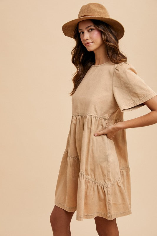 Annie Wear Mineral Washed Round Neck Short Sleeve Denim Dress