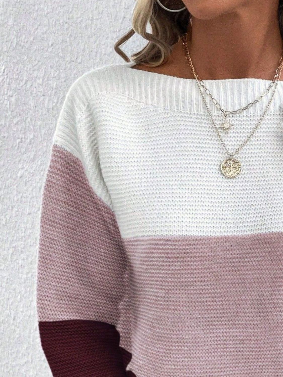 Color Block Boat Neck Sweater