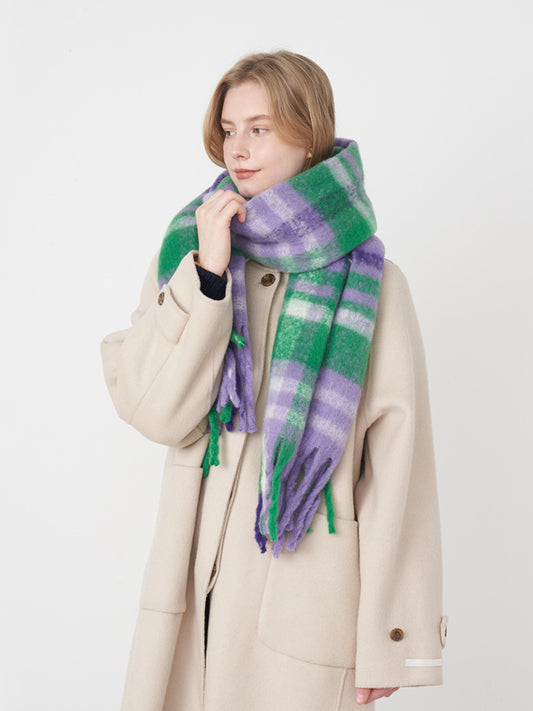 Fringe Plaid Polyester Scarf