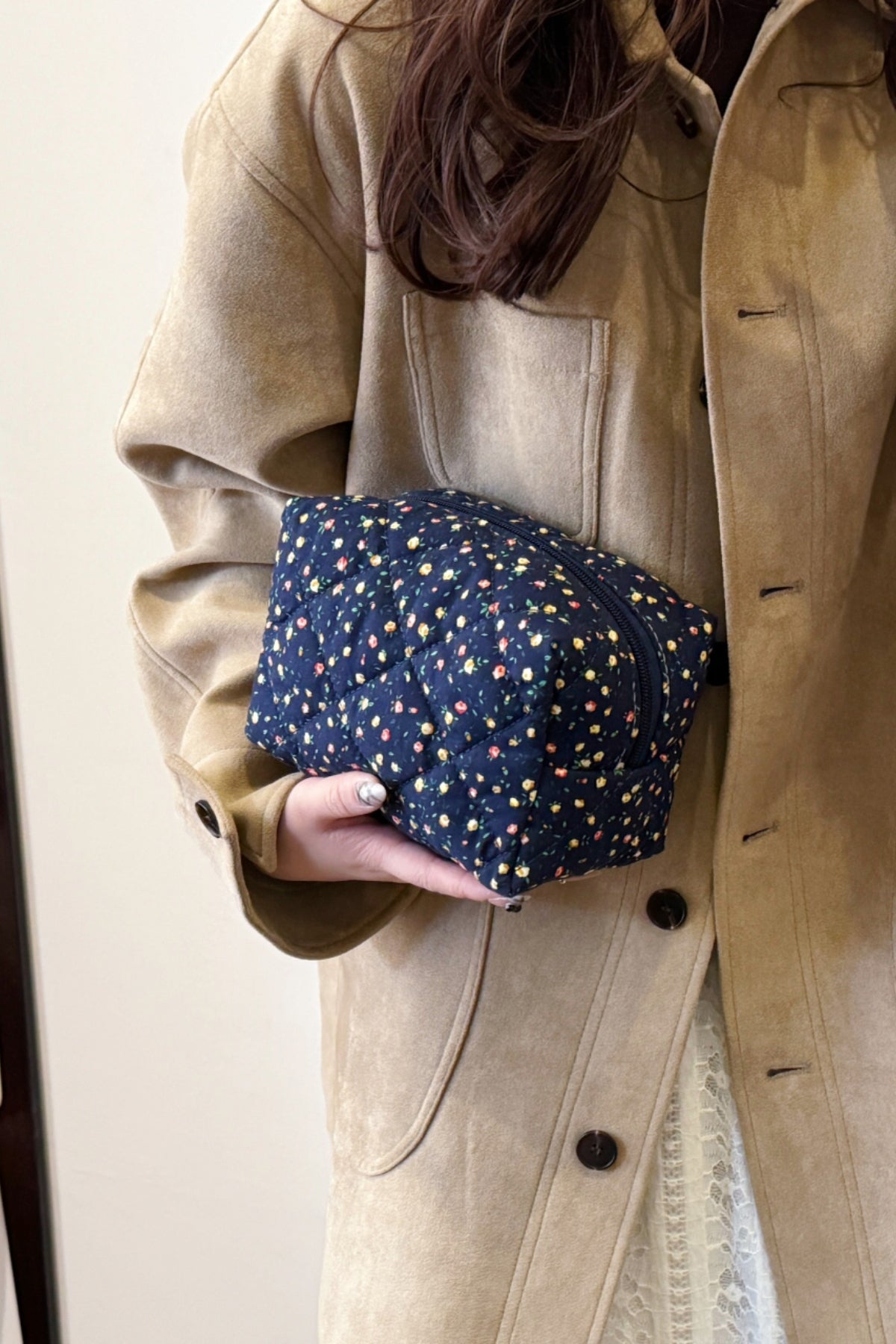 Floral Quilted Clutch with Plaid Lining