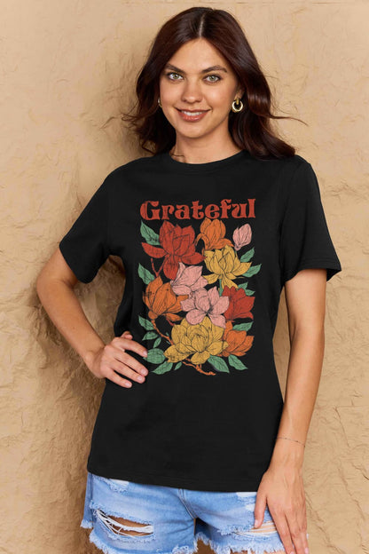 Simply Love Full Size GRATEFUL Flower Graphic Cotton T-Shirt