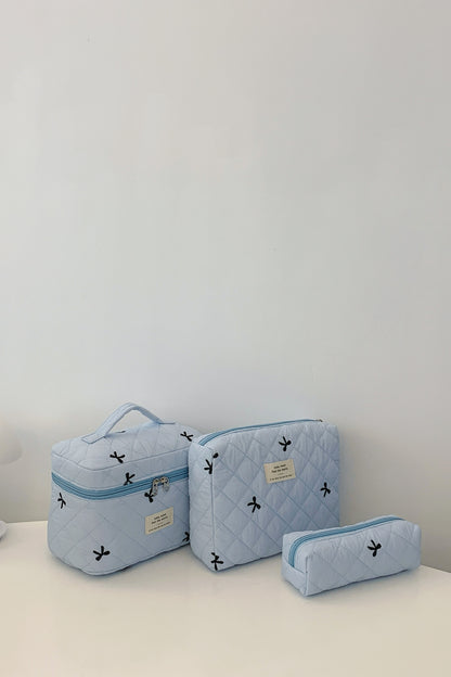 3 Piece Bow Quilted Cloth Storage Bag Set