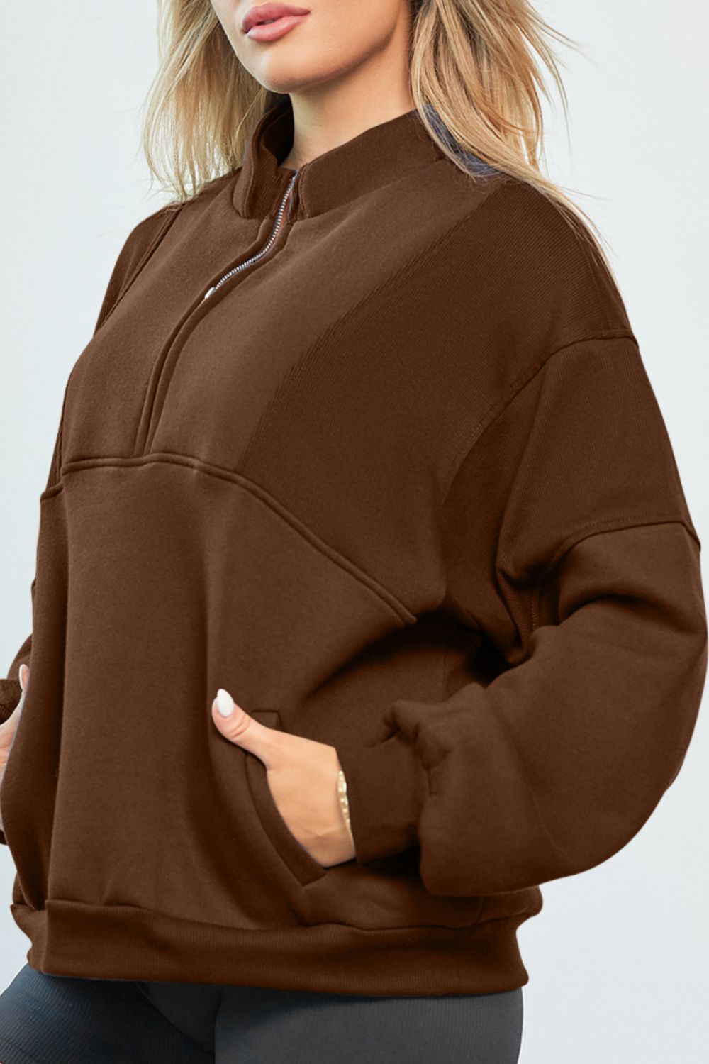 Half Zip Drop Shoulder Long Sleeve Sweatshirt