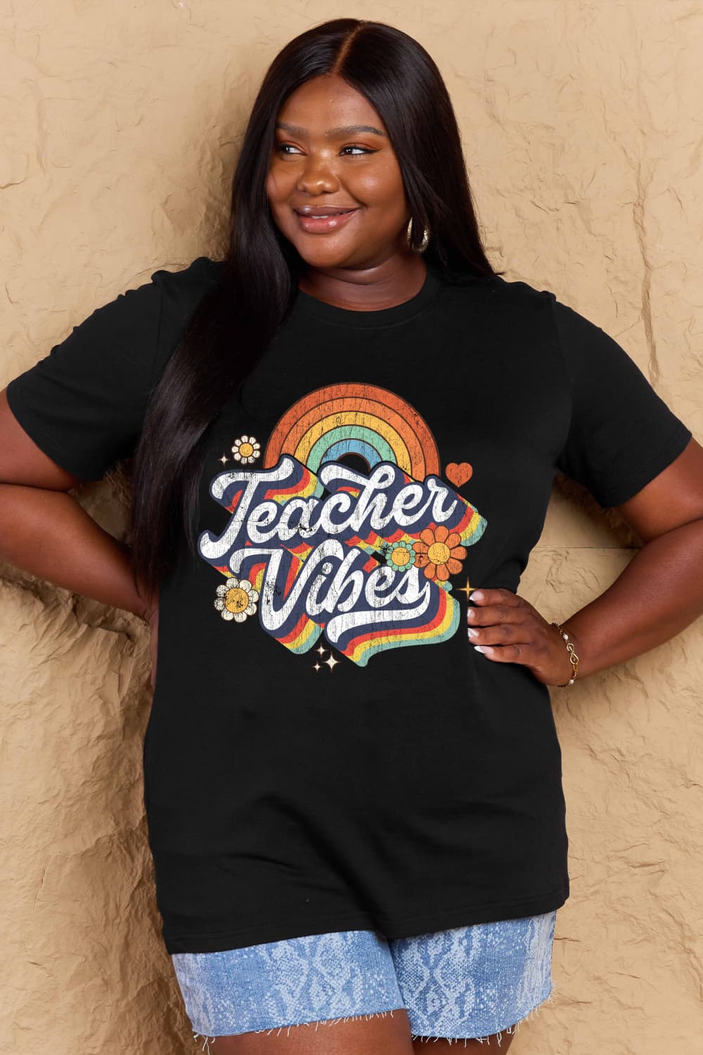 Simply Love Full Size TEACHER VIBES Graphic Cotton T-Shirt