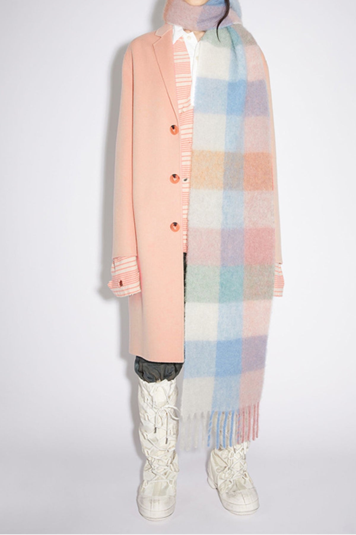 Thermal Fringe Contrast Plaid Scarf