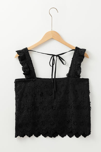 Embroidered Square Neck Wide Strap Tank