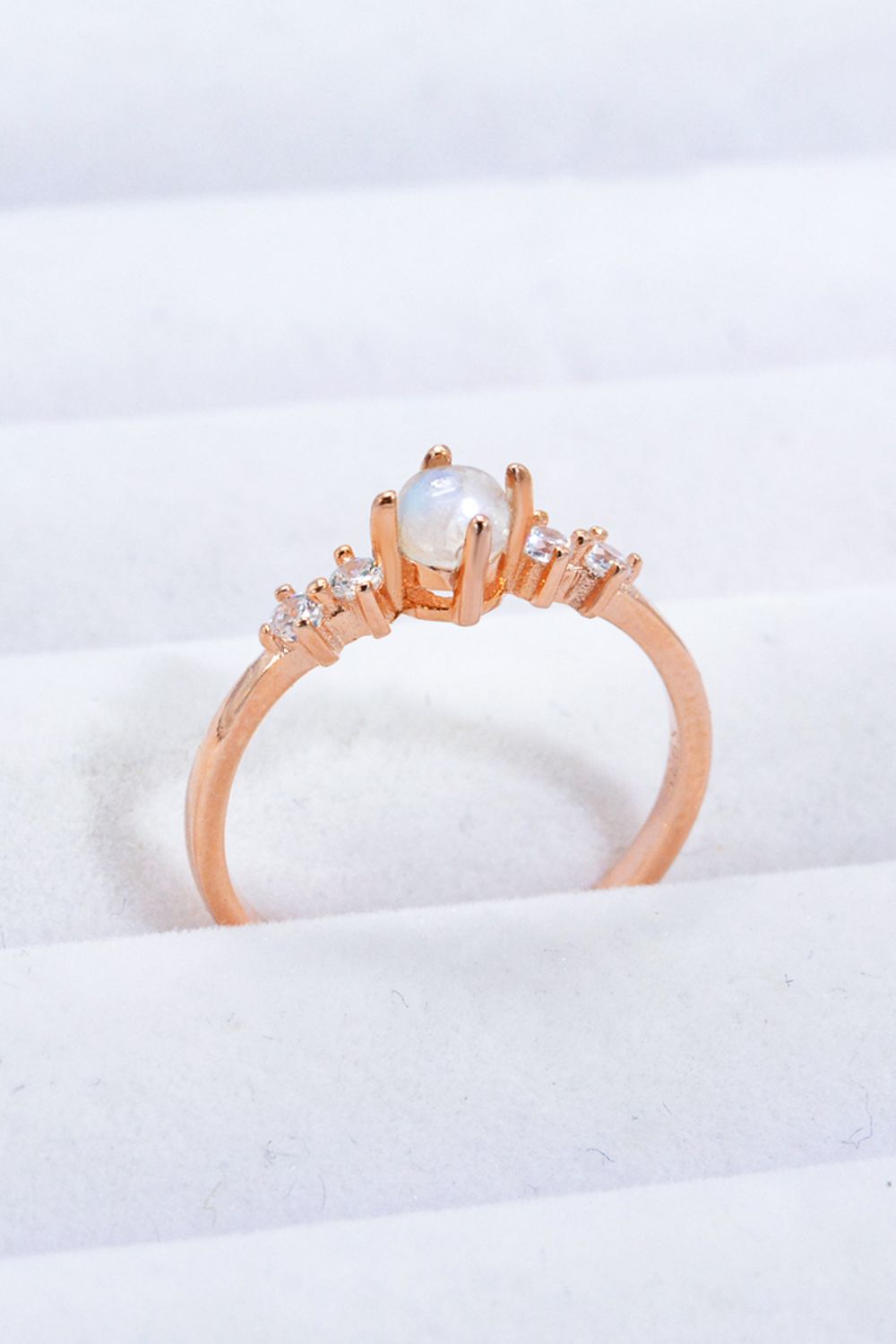 Natural Moonstone and Zircon 18K Rose Gold-Plated Ring